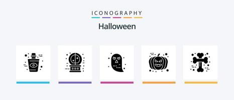 Halloween glifo 5 icona imballare Compreso attraversare osso. avatar. carattere. zucca. viso. creativo icone design vettore