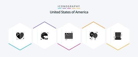 Stati Uniti d'America 25 glifo icona imballare Compreso giorno. giorno. stato. celebrare. Stati Uniti d'America vettore