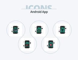 androide App linea pieno icona imballare 5 icona design. media. testo. Telefono. Telefono. Messaggio vettore