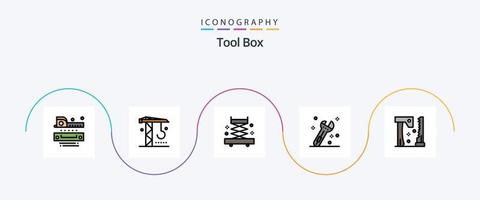 utensili linea pieno piatto 5 icona imballare Compreso Strumenti. costruzione. costruzione. ascia. attrezzo vettore