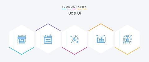 UX e ui 25 blu icona imballare Compreso consigliare. preferito piace. documento allegare. valutazione. luogo carta geografica vettore