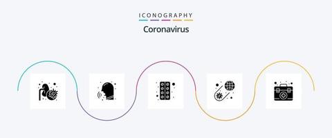 coronavirus glifo 5 icona imballare Compreso primo aiuto. covid. febbre. coronavirus. In tutto il mondo vettore