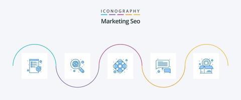 marketing SEO blu 5 icona imballare Compreso impostazioni. pacchetto. sicurezza. opzioni. Messaggio vettore