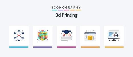 3d stampa piatto 5 icona imballare Compreso d. cubo. 3d. scatola. stampante. creativo icone design vettore