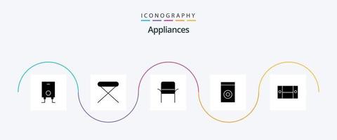 elettrodomestici glifo 5 icona imballare Compreso arredamento. mobiletto. sedia. rondella. elettrodomestici vettore