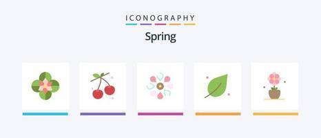 primavera piatto 5 icona imballare Compreso fiore. natura. fiore. foglia. primavera. creativo icone design vettore