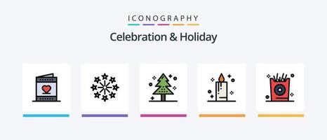 celebrazione e vacanza linea pieno 5 icona imballare Compreso vacanza. Natale. luce. celebrazione. ornamenti. creativo icone design vettore