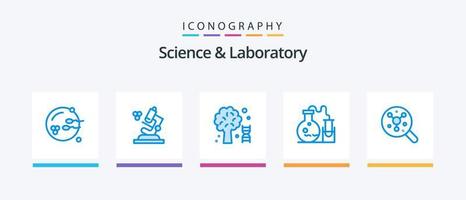 scienza blu 5 icona imballare Compreso molecola. ricerca. dna. scienza. borraccia. creativo icone design vettore