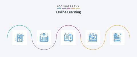 in linea apprendimento blu 5 icona imballare Compreso disco. il computer portatile. libro. in linea scienza formazione scolastica. laboratorio test vettore