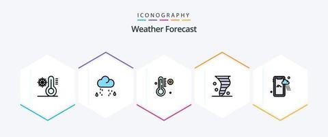 tempo metereologico 25 riga piena icona imballare Compreso piovoso. vento. temperatura. tempo atmosferico. soffiaggio vettore