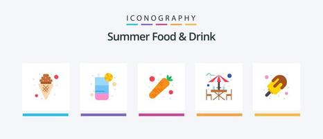 estate cibo e bevanda piatto 5 icona imballare Compreso ghiaccio crema. bere. carota. spiaggia. alcol. creativo icone design vettore