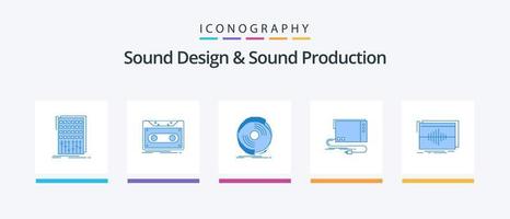 suono design e suono produzione blu 5 icona imballare Compreso esterno. Audio. nastro. vinile. fonografo. creativo icone design vettore