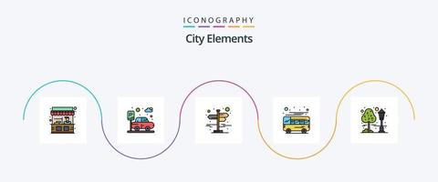 città elementi linea pieno piatto 5 icona imballare Compreso città. trasporto. direzione. Locale. autobus vettore