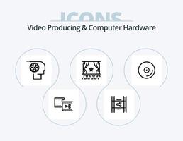 video producendo e computer hardware linea icona imballare 5 icona design. movimento. effetti. film. astratto. studio vettore