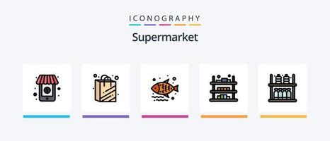 supermercato linea pieno 5 icona imballare Compreso Farina Borsa. frutta. finanza. supermercato. drogheria. creativo icone design vettore