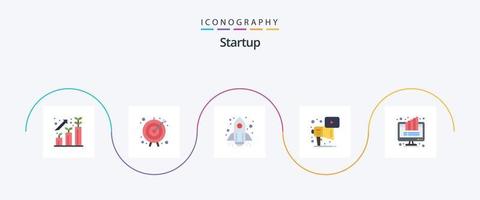 avviare piatto 5 icona imballare Compreso grafico. giocare a. razzo. megafono. pubblicità vettore