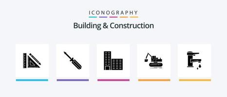 edificio e costruzione glifo 5 icona imballare Compreso camion. costruzione. attrezzo. gru. costruzione. creativo icone design vettore