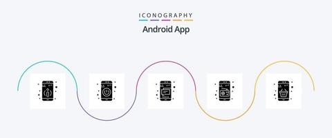 androide App glifo 5 icona imballare Compreso i soldi. acquistare. mobile. cestino. media vettore