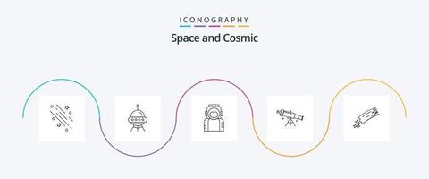 spazio linea 5 icona imballare Compreso astronomia. completo da uomo. razzo. casco. spazio vettore