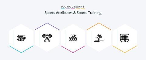 gli sport attributi e gli sport formazione 25 linea icona imballare Compreso sfera. esibendosi. attività. ginnastica. acqua vettore