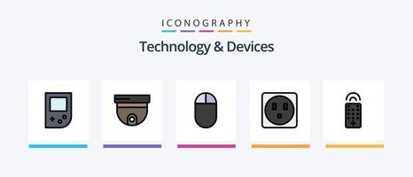 dispositivi linea pieno 5 icona imballare Compreso Giochi. consolle. Camera. genere. hardware. creativo icone design vettore