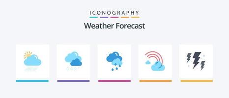tempo metereologico piatto 5 icona imballare Compreso potenza. bullone. piovoso. pioggia. previsione. creativo icone design vettore
