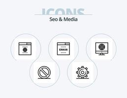 SEO e media linea icona imballare 5 icona design. pagina. media. motore. parole chiave. prestazione vettore