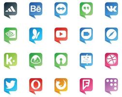 20 sociale media discorso bolla stile logo piace cinguettio mirino video Aperto fonte kik vettore