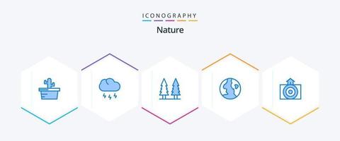 natura 25 blu icona imballare Compreso tempo atmosferico. Casa. natura. terremoto. globo vettore