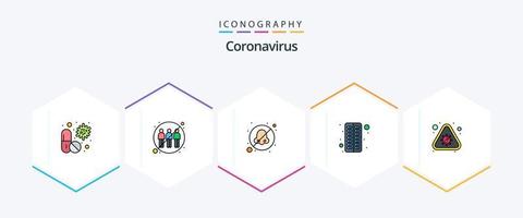 coronavirus 25 riga piena icona imballare Compreso pillola. capsula. infezione. antivirus. otorinolaringoiatra vettore