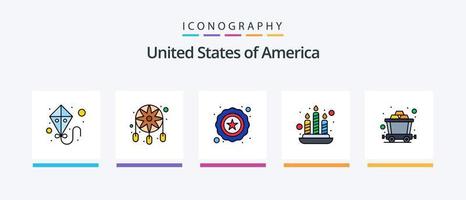 Stati Uniti d'America linea pieno 5 icona imballare Compreso militare. bastoni. Stati Uniti d'America. strumento. occidentale. creativo icone design vettore