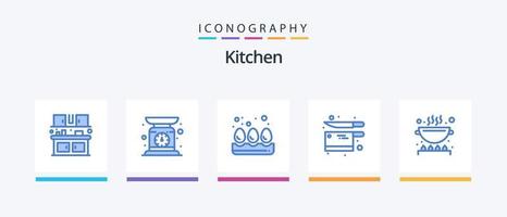 cucina blu 5 icona imballare Compreso cucina. cucinare. prima colazione. coltello. cucina. creativo icone design vettore
