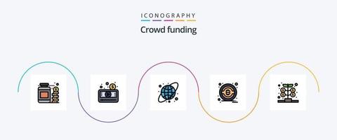 raccolta di fondi linea pieno piatto 5 icona imballare Compreso investimento. finanziare. video. btc. bitcoin vettore