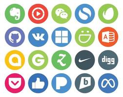 20 sociale media icona imballare Compreso tasca nike vk zootool Google allo vettore