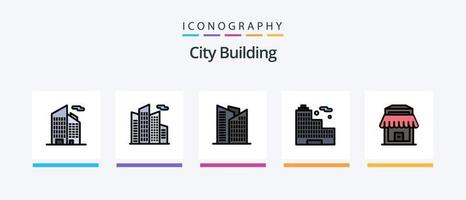 città edificio linea pieno 5 icona imballare Compreso . grattacielo. ufficio. ufficio. azienda. creativo icone design vettore