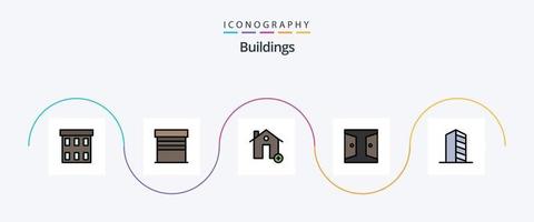 edifici linea pieno piatto 5 icona imballare Compreso casa. porta. Casa. edifici. Casa vettore