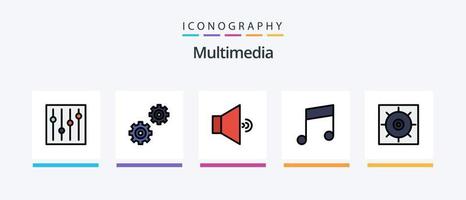 multimedia linea pieno 5 icona imballare Compreso . tachimetro. volume. suono. creativo icone design vettore