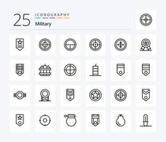 militare 25 linea icona imballare Compreso Timer. bomba. premio. banda. militare vettore