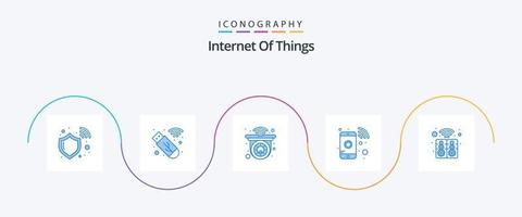 Internet di cose blu 5 icona imballare Compreso inteligente. elettronico. casa. Wifi. Telefono vettore