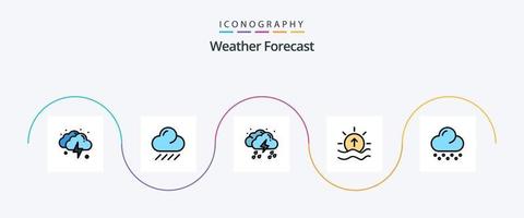 tempo metereologico linea pieno piatto 5 icona imballare Compreso nube. splendore. far cadere. mare. giorno vettore