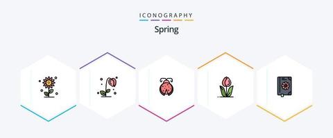 primavera 25 riga piena icona imballare Compreso libro. natura. coleottero. fiore. flora vettore