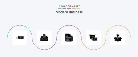 moderno attività commerciale glifo 5 icona imballare Compreso macbook. attività commerciale. informazione. computer. legale documento vettore