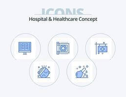 ospedale e assistenza sanitaria concetto blu icona imballare 5 icona design. Ospedale. bandiera. medico. clinica. raggi X vettore