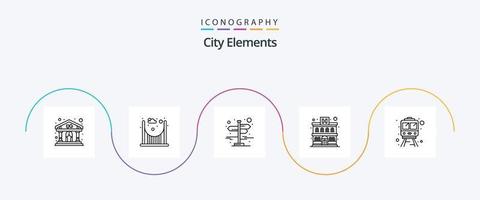 città elementi linea 5 icona imballare Compreso . treno. direzione. rotaia. edificio vettore