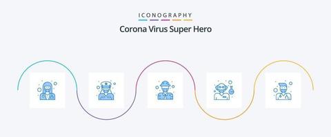 corona virus super eroe blu 5 icona imballare Compreso maschio. professoressa. femmina. medico. militare vettore