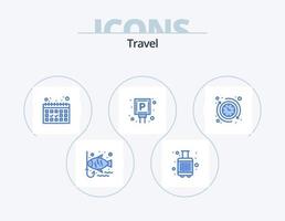 viaggio blu icona imballare 5 icona design. ore. intorno a. calendario. cartello. lotto vettore