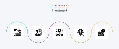 investimento glifo 5 icona imballare Compreso i soldi. bilancio stima. attività commerciale. dollaro. idea vettore