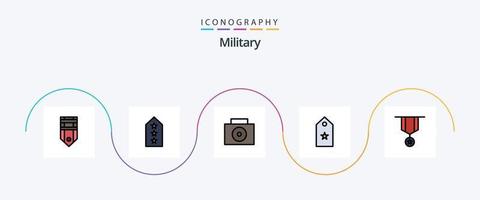 militare linea pieno piatto 5 icona imballare Compreso distintivo. stella. etichetta. rango. militare vettore