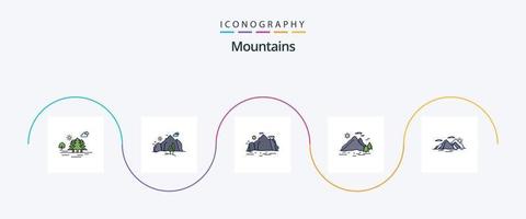 montagne linea pieno piatto 5 icona imballare Compreso collina. scena. natura. montagna. collina vettore