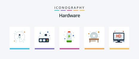 hardware piatto 5 icona imballare Compreso . schermo. batteria. hd. viaggio. creativo icone design vettore